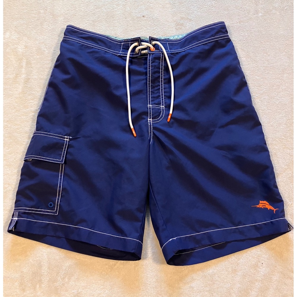 Tommy Bahama Board Shorts Mens Medium Blue Swim Trunks Marlin Logo Cargo